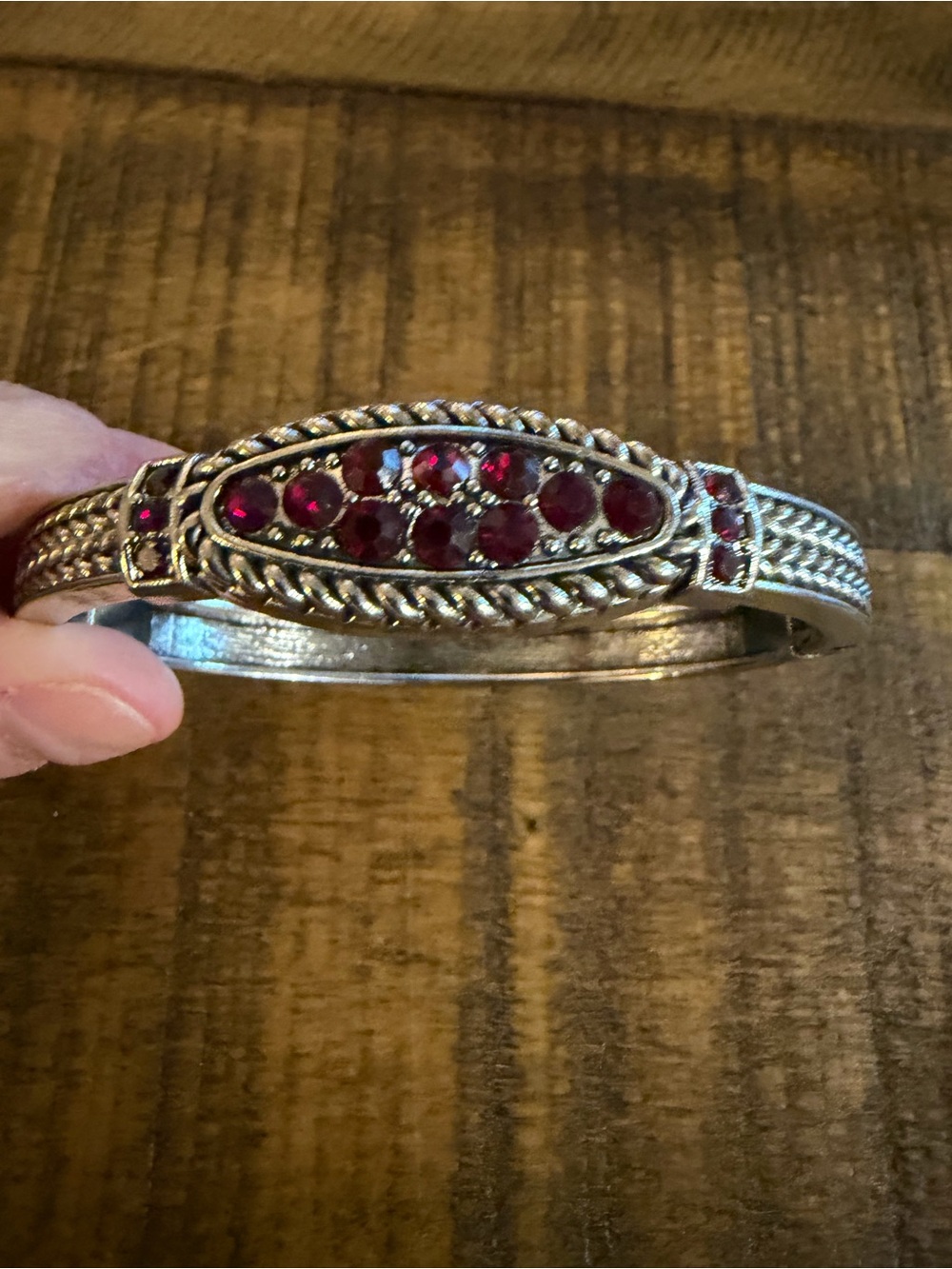 Paparazzi Silver-Tone Bangle Bracelet with Red Gemstones